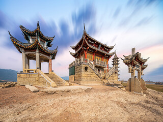 Chinese ancient architecture bridge and gazebo