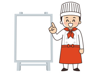 シェフの男性と店頭看板