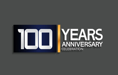 100 years anniversary logotype with blue and silver color with golden line for celebration moment, company event, greeting card and invitation