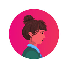 beautiful brown hair girl face avatar cute child female cartoon character portrait vector illustration