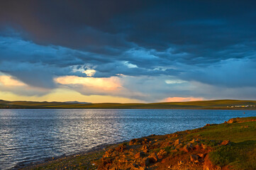 Sunset At Lake Ogii Nuur, Mongolia