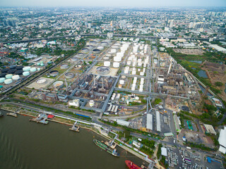 Fototapeta na wymiar Aerial of Oil Refinery in Industrial Zone