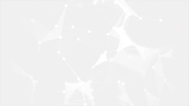 3D render of abstract Plexus white moving dots and lines geometrical shapes animation. Connection web concept. Digital, Communication Technology Network Background