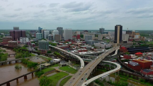 Pan Right View of Downtown Richmond, Va City Skyline