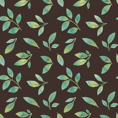 Green leaves seamless pattern, hand drawn watercolor leaves, botanical pattern for print, textile, wallpaper, wrapping paper