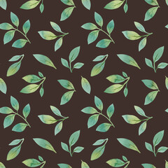 Green leaves seamless pattern, hand drawn watercolor leaves, botanical pattern for print, textile, wallpaper, wrapping paper