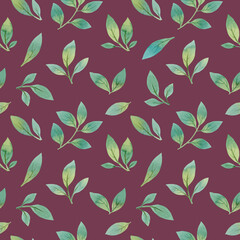 Green leaves seamless pattern, hand drawn watercolor leaves, botanical pattern for print, textile, wallpaper, wrapping paper