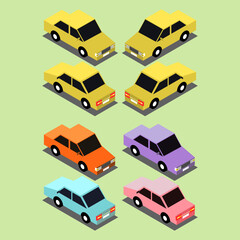 Isometric drawing of Basic Car Design with Two Point of View and Mirror Sample, different Color Sample of Pastel Color Scheme, Vector Illustration can be used as  Icon, Logo or Avatar