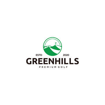 Green hills golf logo design vector template