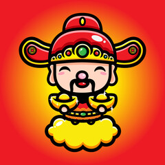 the cute god of wealth / cai shen cartoon character carrying gold