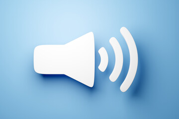 3D illustration of a button to turn on music, volume on a blue background. Volume button sign for music player. Play design element