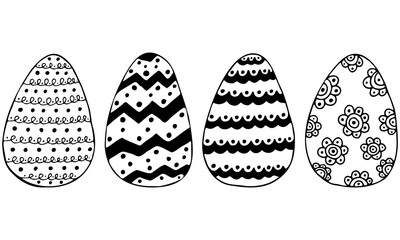 Vector festive eggs on Easter holiday. Hand drawn doodles on white background