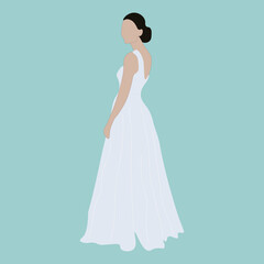 Bride wearing beautiful white dress vector Ilustration.