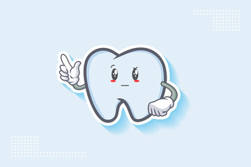 REALLY, ATTENTIVE, CURIOS Face Emotion. Forefinger Handgun Gesture. Tooth Cartoon Drawing Mascot Illustration.