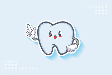 WOW, SURPRISED, AMAZED, DISMAY Face Emotion. Forefinger Handgun Gesture. Tooth Cartoon Drawing Mascot Illustration.