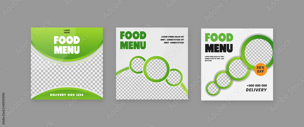 Poster Set of Healthy Food Social Media Post, Restaurant Social Media Post, Food Delivery Poster Vector Template