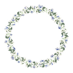 Vintage water color small light blue flower wreath frame, vector illustration flower art decoration concept