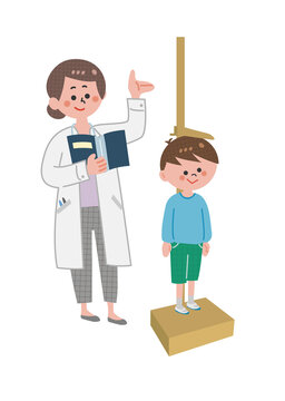 身体測定する先生と男の子