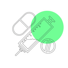 Syringe Icon with capsule and tablet. Medicine Icon.