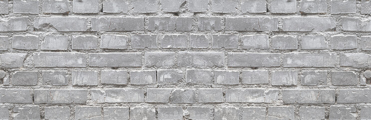 Gray monochrome brick wall texture background. Old Brickwork wide banner
