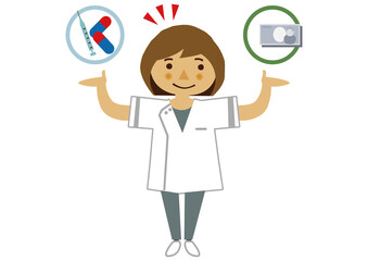 看護師のイラスト。女性のイラスト。医療関係の素材。
