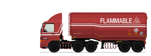 Isolated flammable semi trailer truck on white background