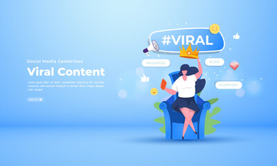 Social media celebrities or the queen of viral content illustration