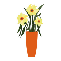 daffodils in a tall vase. Vector illustration. A bouquet of flowers.