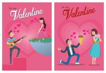 Obraz premium illustration of a man singing and offering flowers to his partner on valentine's day