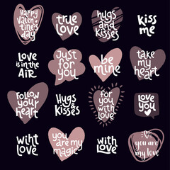 Valentine's day and Wedding quotes, holidays love lettering set.