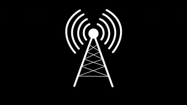 Radio Antenna Icon or Symbol Animation on Black Background