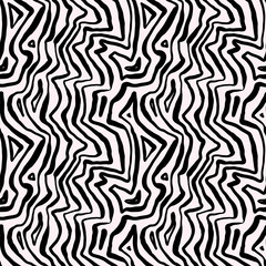 Fototapeta premium Seamless hand drawn ink pattern. Creative endless background with blots. Abstract striped texture with bold monochrome lines