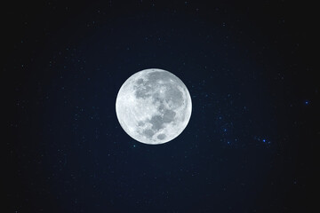 Full moon with many real stars on the sky.