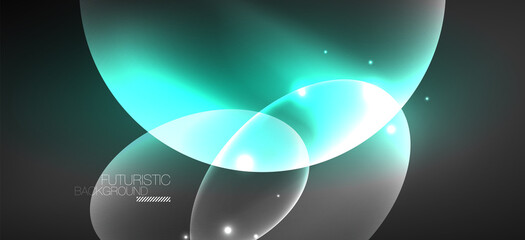 Neon ellipses abstract backgrounds. Shiny bright round shapes glowing in the dark. Vector futuristic illustrations for covers, banners, flyers and posters and other