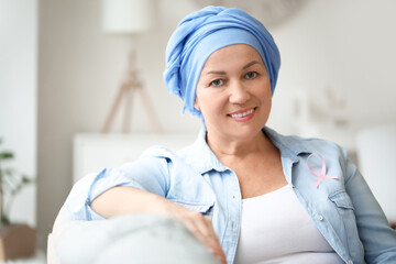 Mature woman after chemotherapy at home