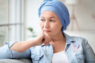 Mature woman after chemotherapy at home