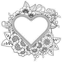 Hand drawn love with mehndi flower. decoration in ethnic oriental, doodle ornament. outline hand draw illustration.