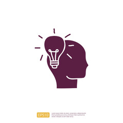 creativity related doodle icon concept with head and lamp symbol. Creative design, drawing, idea, Inspiration, brainstorming, startup and think vector illustration