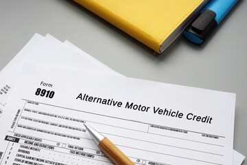  Financial concept meaning Form 8910 Alternative Motor Vehicle Credit with inscription on the piece of paper.