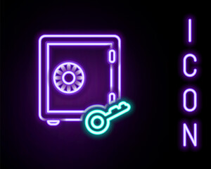 Glowing neon line Proof of stake icon isolated on black background. Cryptocurrency economy and finance collection. Colorful outline concept. Vector.
