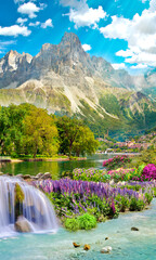 Beautiful landscape, nature with mountains and a lake. Digital mural