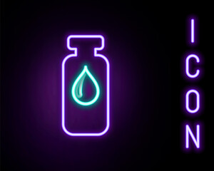 Glowing neon line Medical vial, ampoule, bottle icon isolated on black background. Vaccination, injection, vaccine healthcare concept. Colorful outline concept. Vector.