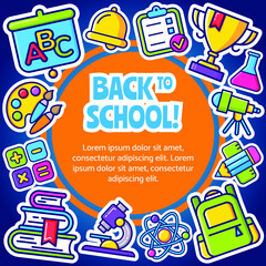 Back to school banner design template with colorful school supplies. Vector illustration