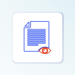 Line Paper page with eye symbol icon isolated on white background. Open information file sign. Colorful outline concept. Vector.
