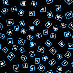 Line Document and lock icon isolated seamless pattern on black background. File format and padlock. Security, safety, protection concept. Vector.