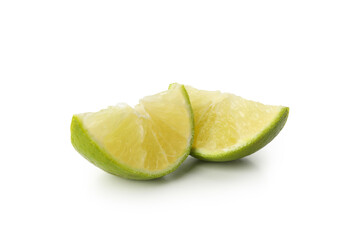 Ripe lime slices isolated on white background