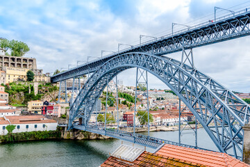 Maria Pia Bridge over the river Duoro in Porto, Portugal, built in 1877 and attributed to Gustave Eiffel