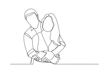 Continuous line drawing of romantic couple hug. Single one line art of young happy couple embracing