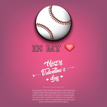 Baseball in my heart. Happy Valentines Day. Design pattern on the baseball theme for greeting card, logo, emblem, banner, poster, flyer, badges, t-shirt. Vector illustration