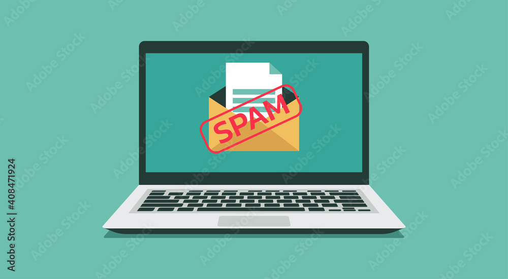 Fototapete envelope with spam email warning appear on laptop computer screen, concept of virus malware software